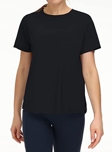 The Gym People Women's Short Sleeve Workout Shirts Breathable Yoga T-Shirts With Side Slits Athletic Tee Tops Black #TOP1