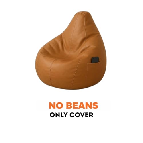 Image of Bean Bag Cover | Ergonomic Gaming Seat, Premium Leatherette, Washable Cover, Durable Double Stitching | Perfect for Lounge & Bedroom Side Mobile Pocket Cover Only No Bean Filler (Tan, XXXL)