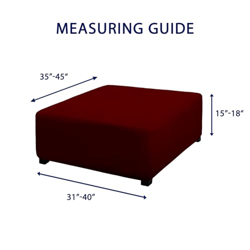 Image of PureFit Super Stretch Form Fit Square Ottoman Cover Rectangle - Ottoman Slipcovers for Foot Stool & Folding Storage Furniture for Living Room with Nonslip Elastic Bottom (Medium-XL, Wine)