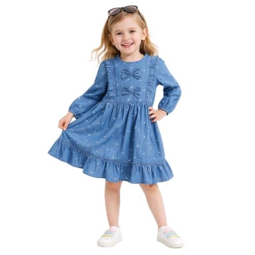 Image of Dresses for Kids Girls, Stylish Knee Length Once Piece Denim Frocks for Girls, Casual Dress for Summer & Special Occasion