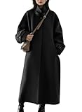 chouyatou Women's Winter Hidden Single Breasted Wool Coat Raglan Sleeve Business Long Wool Overcoat (Large, Black)