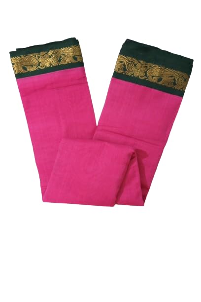 Image of Indian Traditional pure cotton Gadwall Saree for Women, Light pink Colour and green Border