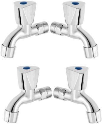 ZESTA Stainless Steel Jazz Bib Cock Bathroom Tap with Flange Chrome Plated (Standard Size) (Pack of 4)