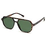 SOJOS Retro Trendy Aviator Polarized Sunglasses Men Women Vintage 70s Square Stylish Frame Sun Glasses SJ2283 Tortoise Green Lens