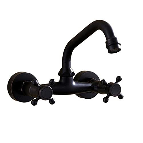 SXLSZ Waschbeckenarmatur Bad Aus Der Wand Schwarz Retro Doppelt Wasserhahn Waschbecken Armatur Mischbatterie Bad Waschtischarmatur für Bad-EIN Cover