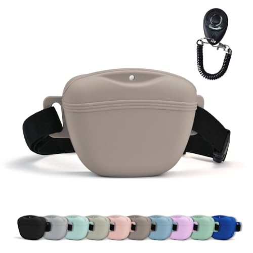 AUDWUD Version améliorée du Sac à friandises en Silicone;livré avec Une Ceinture pour Un Port Pratique;Comprend également Un clicker de Dressage pour Un Dressage Facile des Chiens