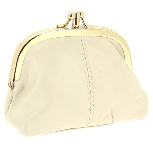 KARL LOVEN Porte Monnaie Femme en Cuir d'agneau CLIC CLAC Retro Vintage Crème