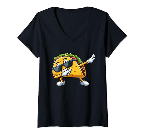 Femme Dessin animé Taco Dab Dabbing T-Shirt avec Col en V