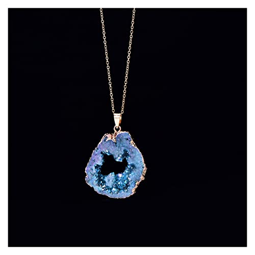 YSCSPQA Natürlicher Kristallstein Naturstein gestreiften Achaten Höhlen Anhänger Halskette Original Stein Kristall Cluster Kristallknospe Halsketten Frauen Choker Cover