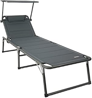 HOMECALL Aluminium Sun-Lounger with 2x1 Textilene Padding, Quick-Dry Foam, and Sun Shade, XXL (200 x 70 cm) - Charcoal Grey