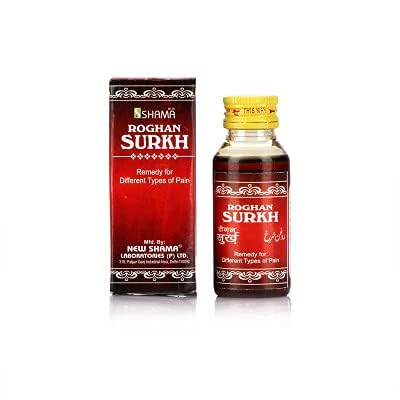 Image of New Shama Rogan Surkh comes with shandaar rose water (30ml EACH PACK OF 4) Useful in Headache, body ache, joint pains, injuries, sprains, inflammation