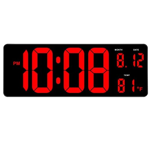 DreamSky 14.5" Large Digital Wall Clock with Date Indoor Temperature Display, Over Sized Desk Office Table LED Clocks with Fold Out Stand, Large Number Display, Plug in Clock with Auto DST