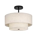 HILUXIA 18 Inch Large Semi Flush Mount Ceiling Light Fixture with Dual Drum Design, Farmhouse Fabric Linen Shade for Bedroom, Living Room, Kitchen, and Dining - Modern Chandelier Lamp