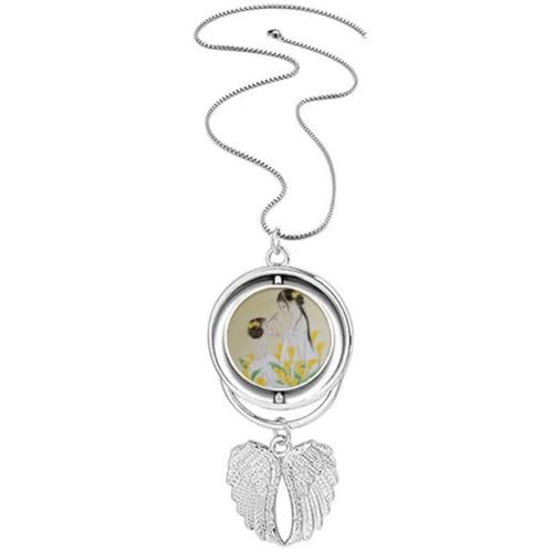 Collier rotatif ailes d'ange et sa fleur centrale aux finitions ciselées haut de gamme