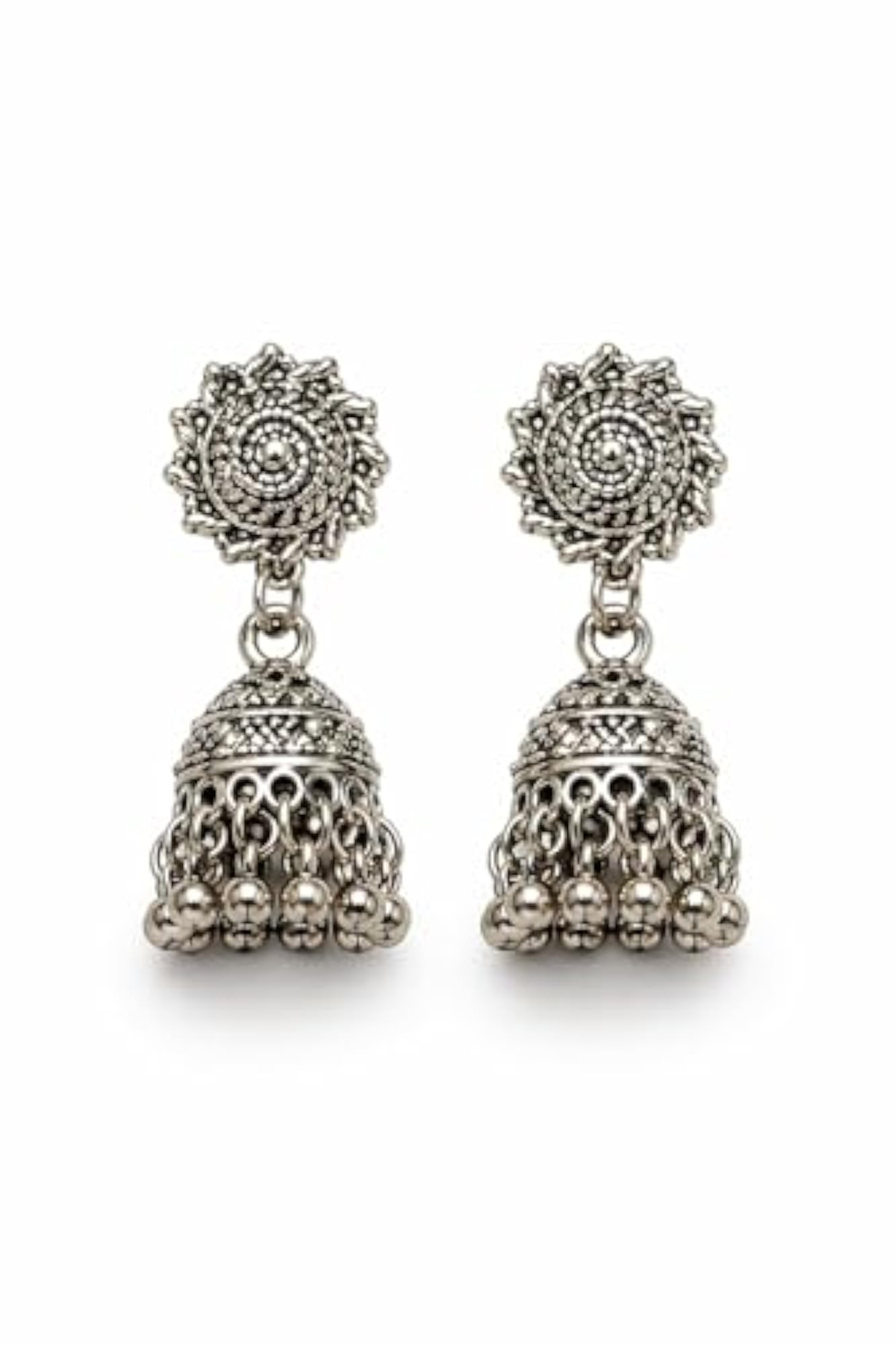 Oxidised Silver Long Necklace Set with Jhumka Earrings