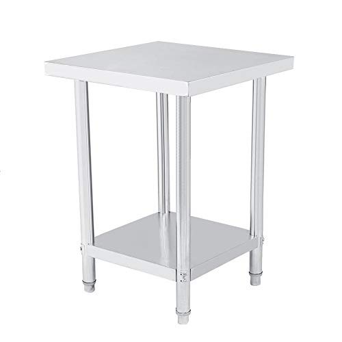 Mesa de trabajo profesional de acero inoxidable, doble capa altura ajustable Catering mesa de trabajo aparador de plata para cocina y operaciones industriales 122X61CM gris
