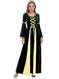 Damen Renaissance Mittelalter Kleid Halloween Rollenspiel Kostüm Flare Sleeve Lace-up Samtkleid