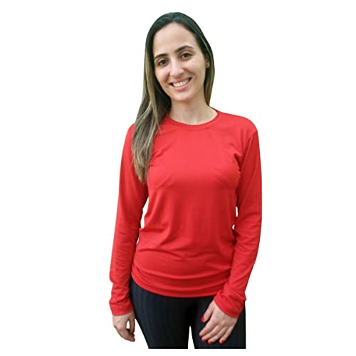 Camisa UV Feminina Manga Longa Praia Blusa Proteção Solar 50+ Térmica Segunda Pele Piscina (G, Verme