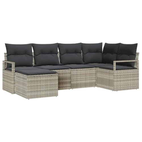 Canapé de jardin modulable vidaXL en polyrotin gris clair 6 pièces pour terrasse