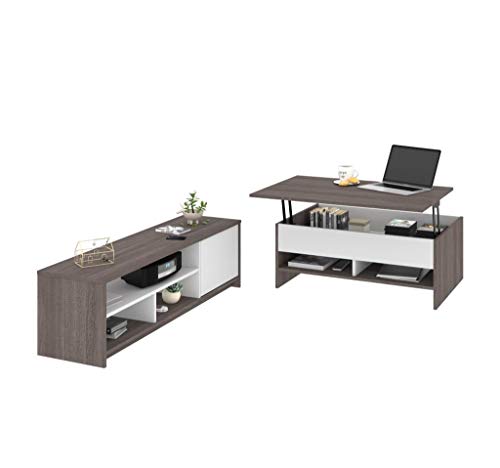 Bestar Small Space 2-Piece Set Including A Lift-Top Coffee Table And A Tv Stand In Bark Grey & White #TOP26
