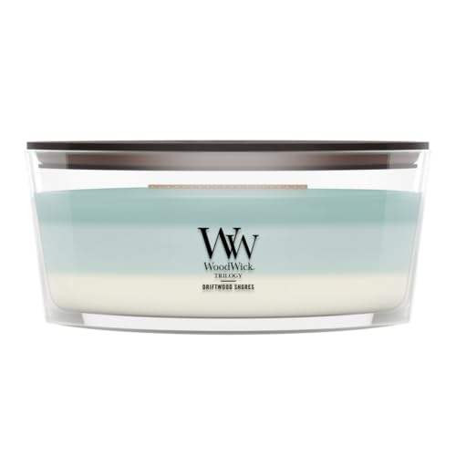 WoodWick Driftwood Shores Tri-Scented Candle, Crackling Wick, 16oz