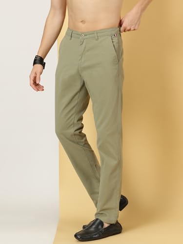 Image of Thomas Scott Men's | Solid | Light Weight | Breathable Fabric | 4 Pockets | Mid Rise | Slim Fit | 100% Cotton | Button Waist | Chino Trouser | Pants