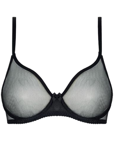 TrueVip Sexy Sheer Bras for Women Demi Mesh See Through Lingerie Bralette Unlined Underwire Plunge No Padded Bra Black 34C