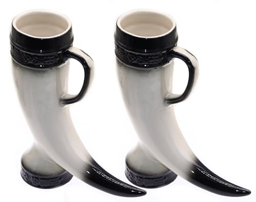 Bicchiere da birra, corna vichingo, set di 2 bicchieri da cocktail Tiki Horn Corno, set di 2 tazze in ceramica Ispirazione vichinghi nordici