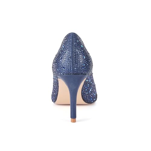 ERIJUNOR E2406 Women Pumps Comfortable Mid Heel Sparkly Rhinestone mesh Evening Prom Wedding Shoes4