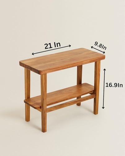 Image of Solid Sheesham Wood Bedside Table with Open Shelf | Minimalist Nightstand for Bedroom & Living Room | Wooden Side Table for Home Decor (Natural Finish)