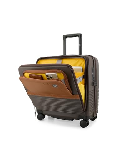 Image of EUME Overnighter Pro Luggage Trolley for Travel 18 inch, Cabin Bag | Trolley Bag Small for Luggage | with Laptop Sleeve | 100% German Bayer Polycarbonate - Espresso Brown