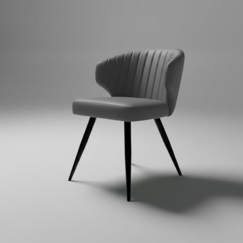 Image of Finch Fox Shree Faux Leather Living Room Dining Chair in Dark Grey Color with Black Powder Coated Metal Legs