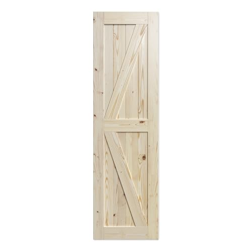 Image of SmartStandard 24in x 84in Sliding Barn Wood Door Pre-Drilled Ready to Assemble, DIY Unfinished Solid Spruce Wood Panelled Slab, Interior Single Door Only, Natural, K-Frame (Fit 4FT Rail)