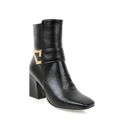 Bottines mode femme à bout carré, talon super haut épais et zip latéral
