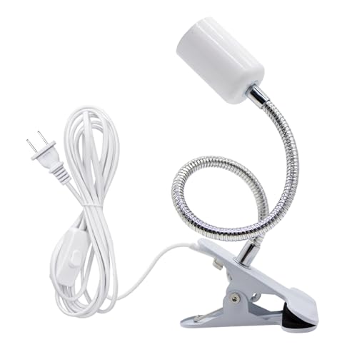 FEYAIM Clip Lamp Holder Adjustable Light Bulb Stand Clamp Lights Flexible Clamp Lamp E26/E27 Neck Clip Lighting Fixture Desk Lamp Holder with On/Off Switch Study Reading Lamp (No Bulb)