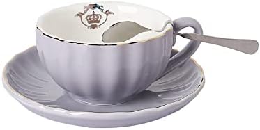 SWEEJAR Royal Ceramic Tea Cups and Saucers Set, 8 Ounce for Espresso Cups, Cappuccino Cups, Latte Cups - Set of 1(Purple)