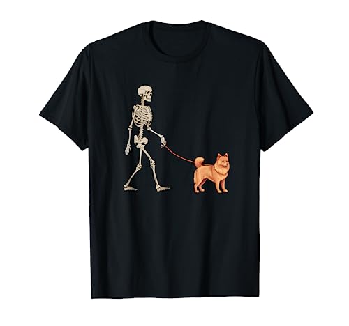 Funny Finnish Spitz Skeleton Dog Walking Halloween T-Shirt