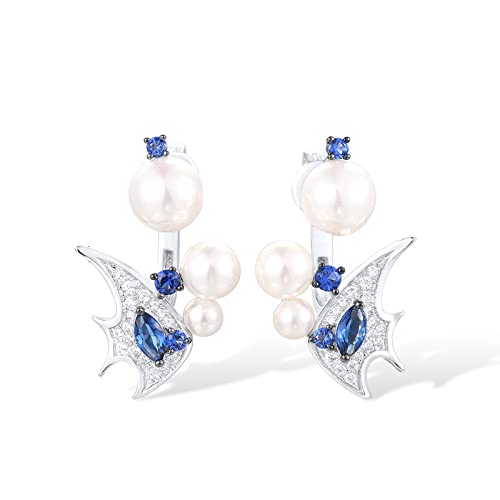 Santuzza 925 Sterling Silver Angel Fish Dangle Earrings Blue Glass Cubic Zirconia Pearl Tropical Fish Earrings for Women