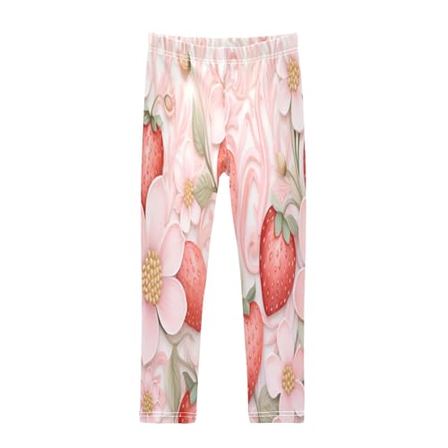 Bolaz Toddler Girls Leggings Printed Yoga Pants Leggings Pink Flower Strawberry for Kids