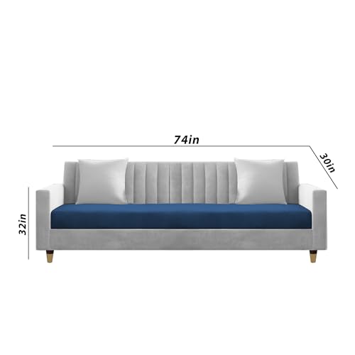 Image of Casaliving Garcia 3 Seater Sofa Set for Living Room (Blue Grey Colour) Premium Fabric Sofa