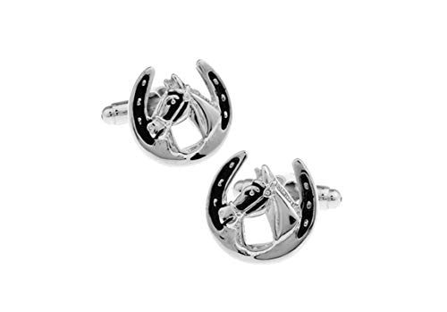 Mancuernillas clásicas de caballo plateadas para hombre miniatura 1