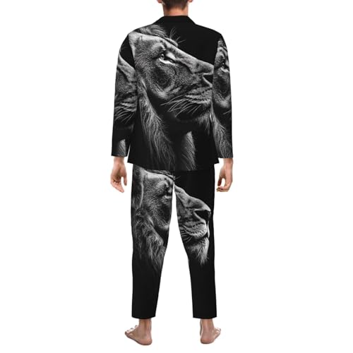 Portrait Of A Lions Head Mens Pajamas Set Button Down Sleepwear Set Long Sleeve Loungewear With Pockets2