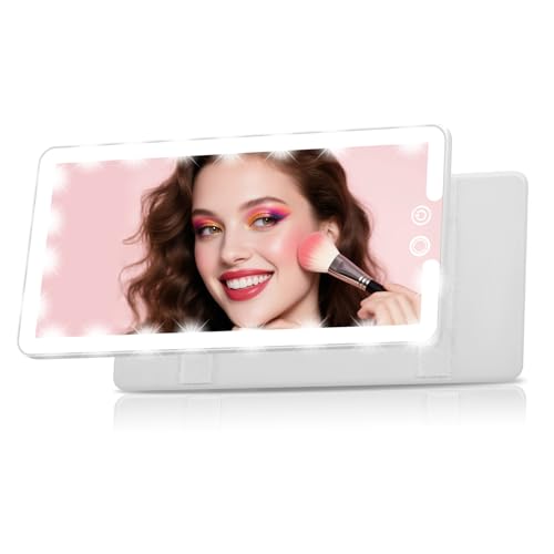 Car Visor Vanity Mirror with Light, Rechargeable Dimmable Touch LED Sun Visor Mirrors, Large Detachable Vanity Makeup Mirror with 3 Color Modes for Truck SUV Car Accessories Essential for Women(White)