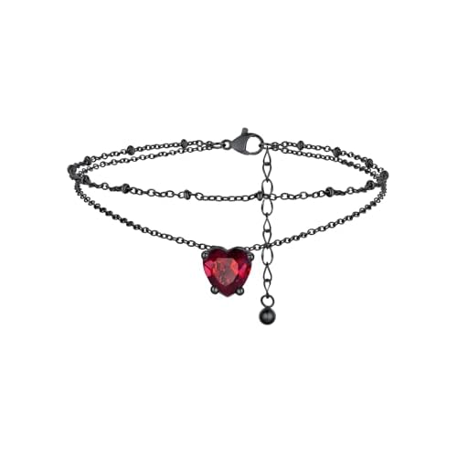 FindChic Bling Heart Birthstone Anklets Layered Beaded Ankle Bracelets for Women Gold/Black/Silver 12 Month Gem Colors Foot Chain Summer Jewelry for Girls, with Gift Box Black 10. Oct.-Creat