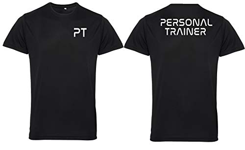 Image of The T-Shirt Barnicle White Print - Men - Large - Black - TriDri - Gym Tshirt - Personal Trainer PT Front and Back