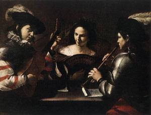Peinture à l'huile de Mattia Preti 36x48 pouces : tableau baroque Le Concert