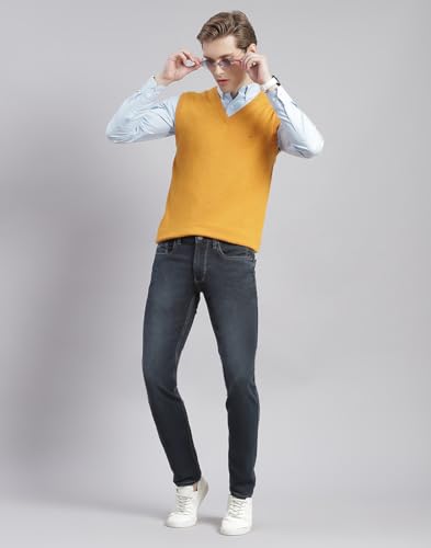 Image of Monte Carlo Off White Solid V Neck Sweater | Warm Woolen Pullover for Men | Soft Comfortable Knitted Winter Wear Sweater for Men's