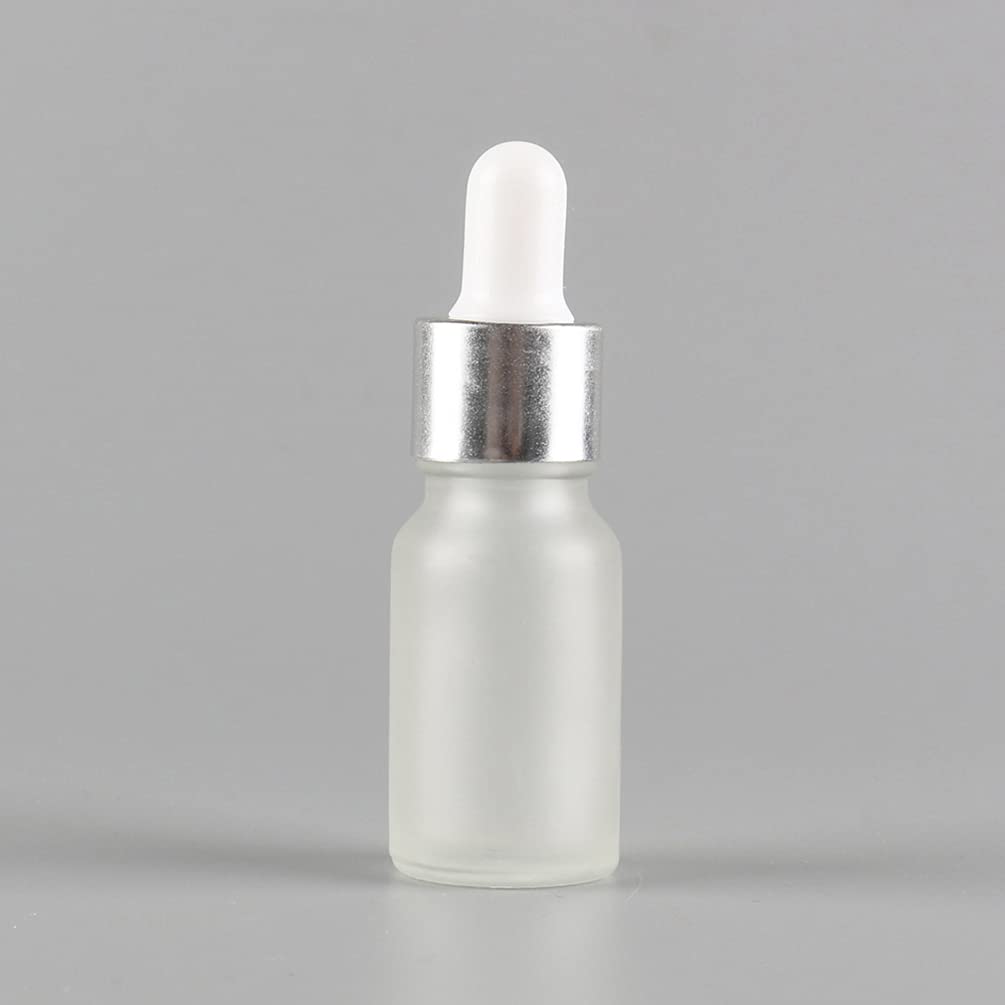 24 Pièces 10ml Flacons en Verre Transparent Mat avec Pipettes, 10 ml Bouteilles Compte-gouttes en Verre Vides avec Bouchon à Vis Argent Pour Les Huiles Essentielles Aromathérapie