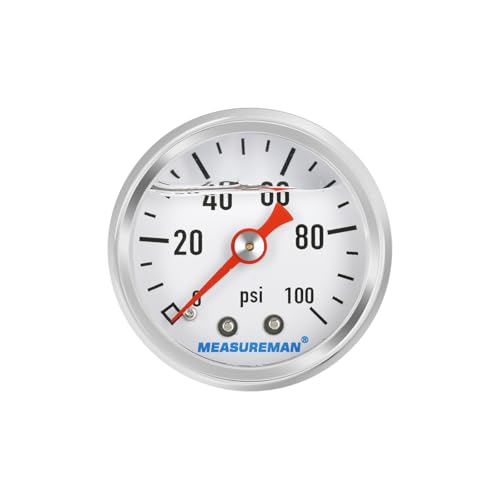 MEASUREMAN 1.5" Liquid Filled Fuel Pressure Gauge, 0-100 PSI Range for Accurate Tuning - Stainless Steel Case with a 1/16" NPT Center Back Mount