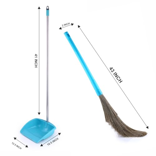 Image of Homeor Dustpan and Broom Set with Long Telescopic Handle for Dustpan & No-Dust Washable Broom, Dust Pan Set, Cleaning Combo Set, 2 Piece Set, Blue